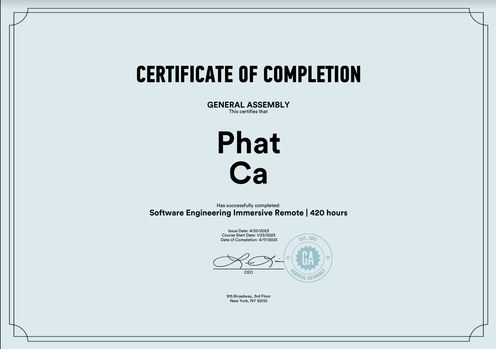 GA certificate